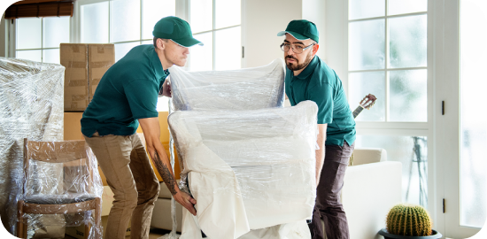 Apartment and furniture moving help in Saint Cloud with professional movers carrying a sofa